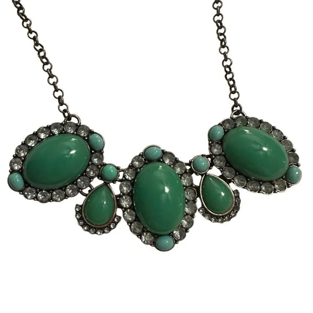 J. Crew green with crystal statement necklace - Picture 3 of 7